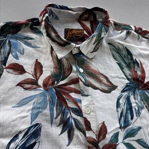 Johnny Bigg Big & Tall Floral Linen Blend Button Up Shirt Mens 2XL Short Sleeve